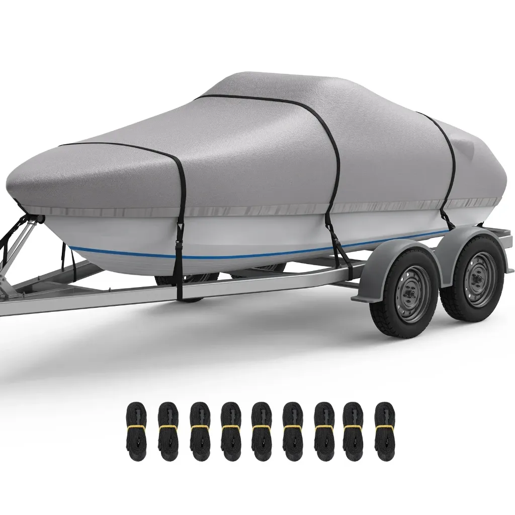[1412P] Waterproof Boat Cover - Fits Bass, V-Hull, Tri-Hull, Fish & Ski, Runabout Bowrider Boats (14-16'*90", Pacific Blue)